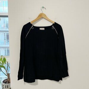 Caryn Vallone Black Zip Shoulder Sweater Size Large